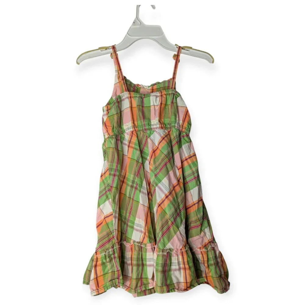 Gymboree Spaghetti Strap Green & Orange Plaid A Line Girls Dress Size 7